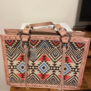 Geometric Patterned Tote Bag - Pink and Brown